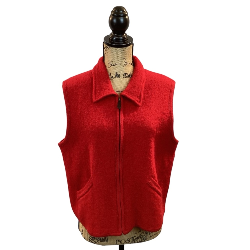 Limited America Pure New Wool Full Zip Cardigan Red VTG